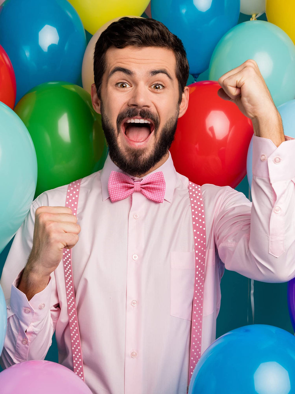 SATINIOR Suspender and Bow Tie Set 80s Clip on Suspenders for Men Women(Pink with White Dots)
