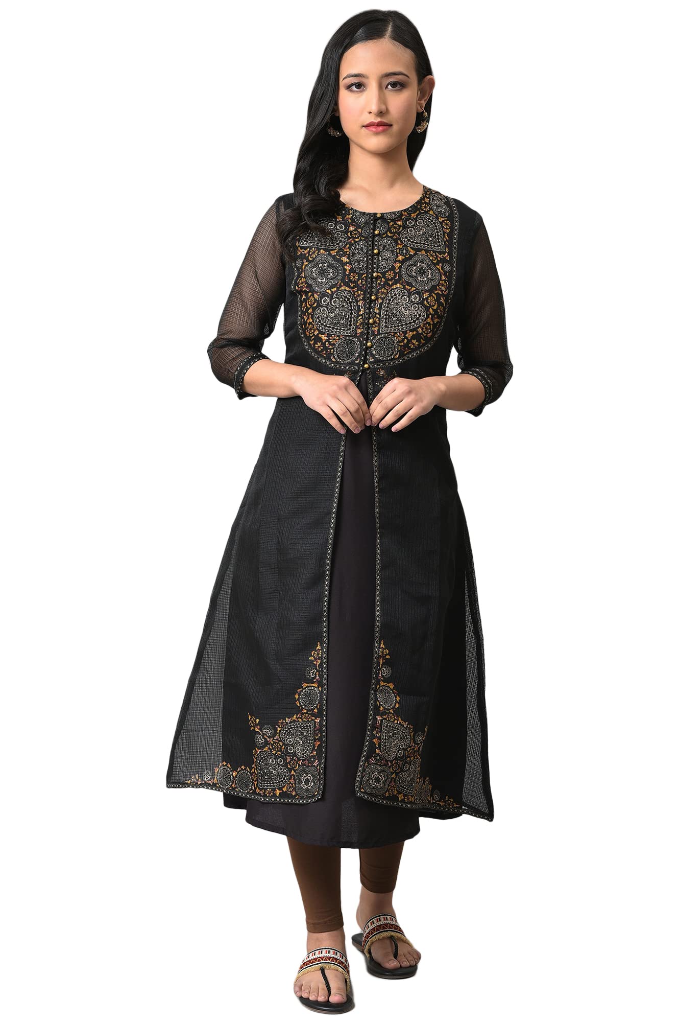 W For Woman Women'S Polyester Kurta (23Few18173-118746_Black_10 Years-11 Years)
