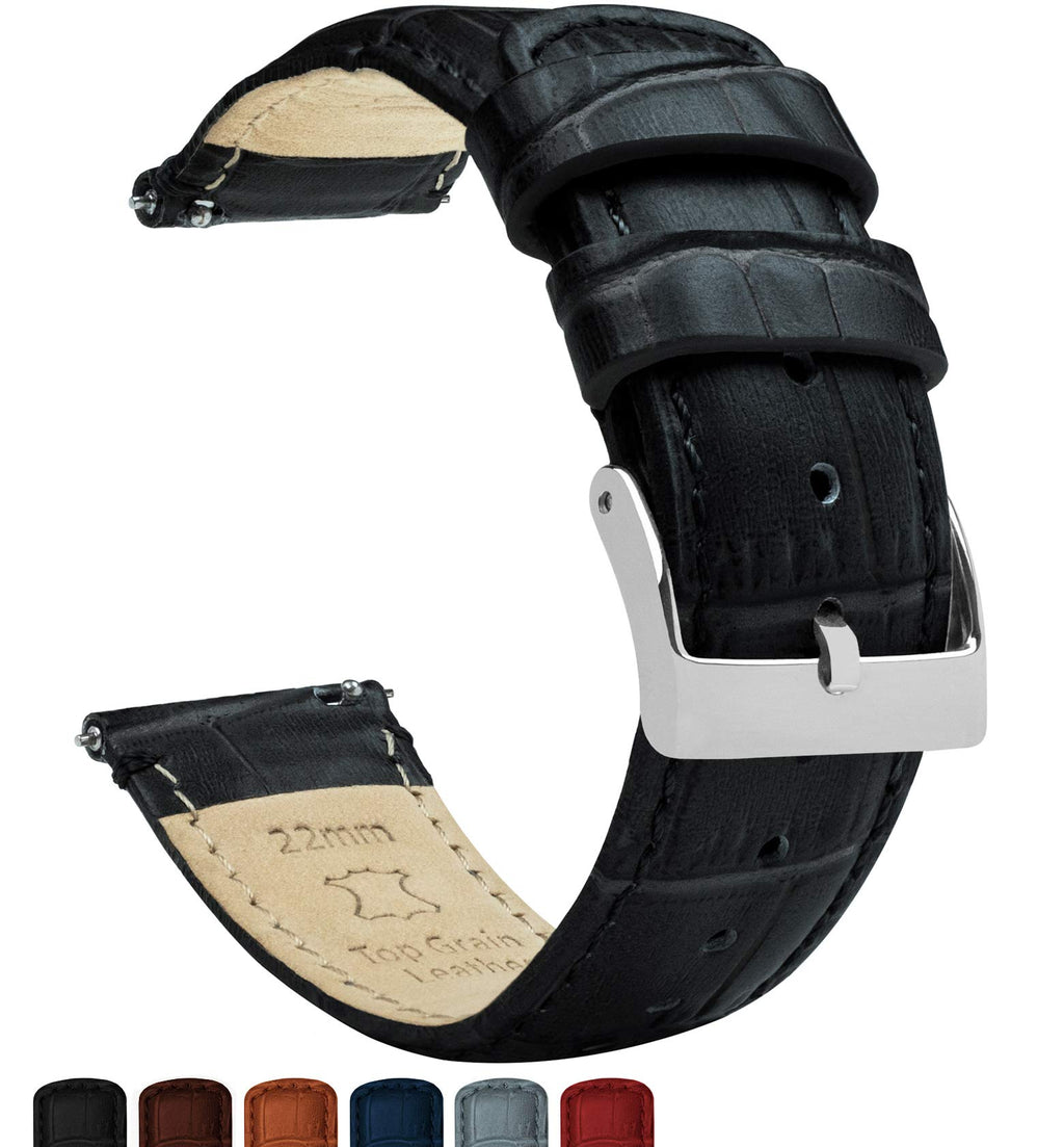 24mm Black - Standard Length - BARTON Alligator Grain - Quick Release Leather Watch Bands