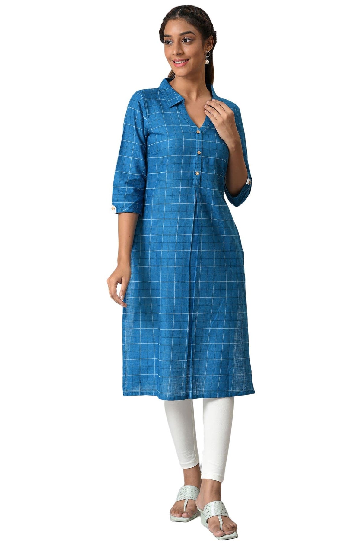 Aurelia Women Seaport Cotton Geometric Printed Straight Kurta_22Aua13350-504129_L