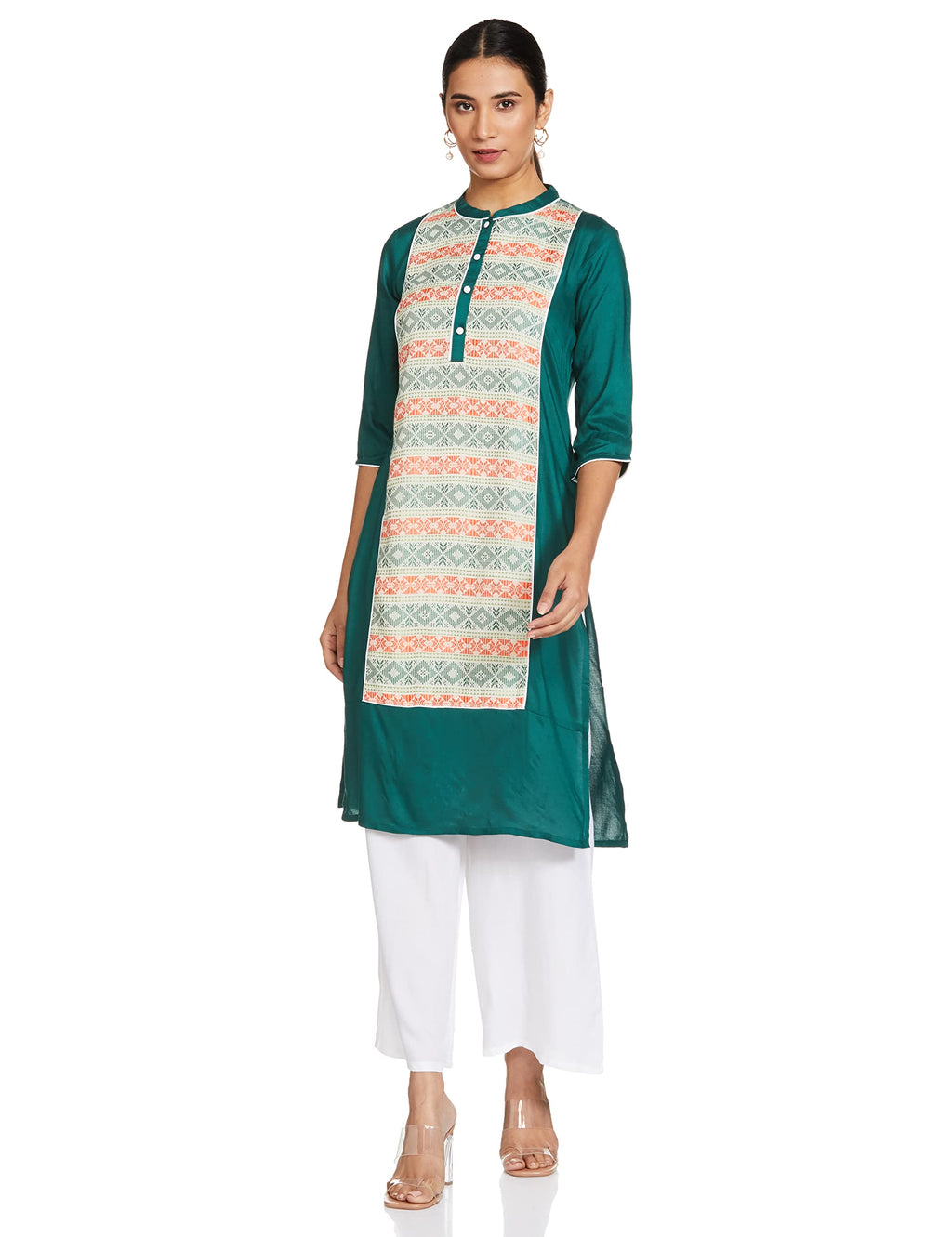 Aurelia Women'S Rayon Kurta & Palazzo (21Onas12606-701540_Dark Green_L)