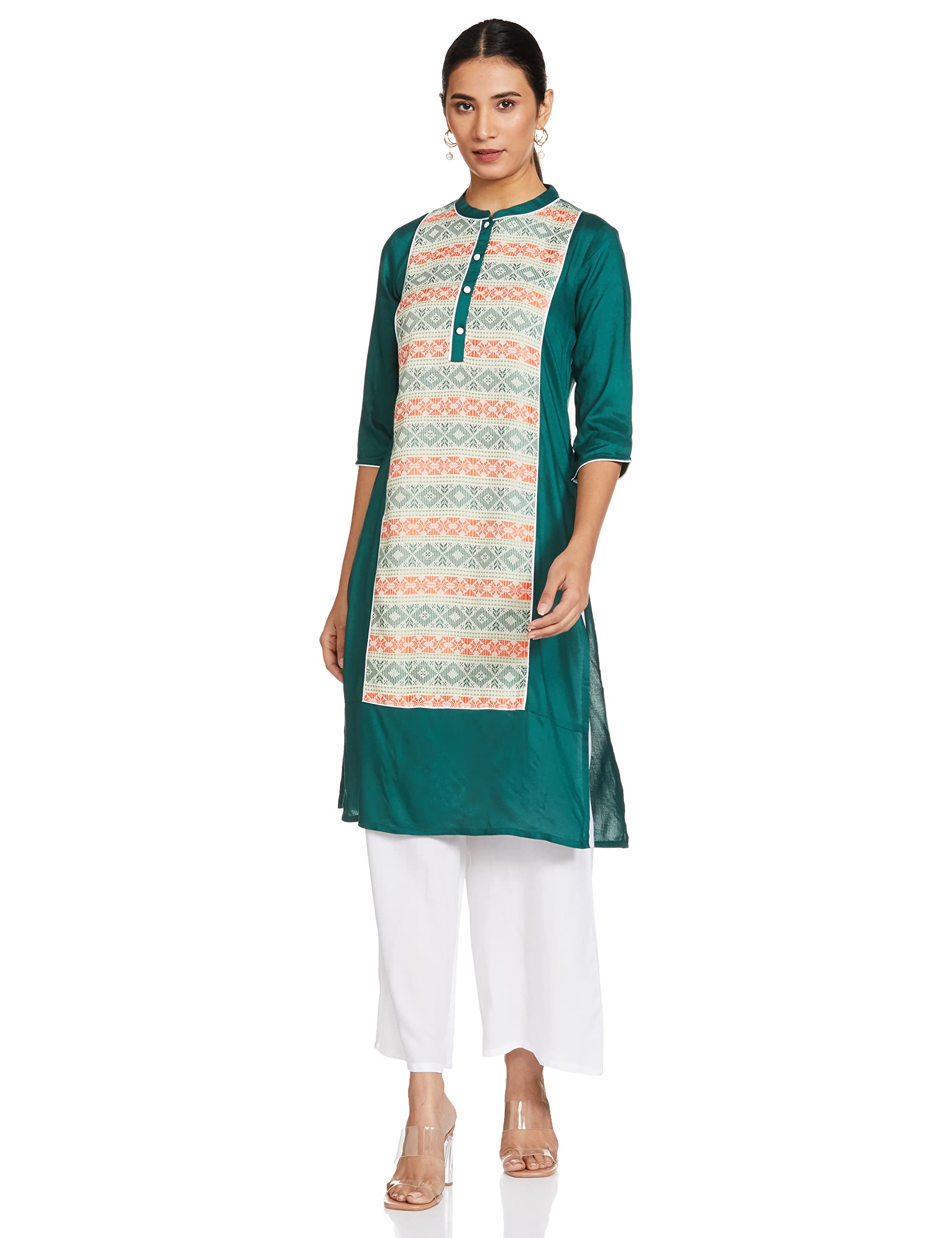 Aurelia Women'S Rayon Kurta & Palazzo (21Onas12606-701540_Dark Green_L)