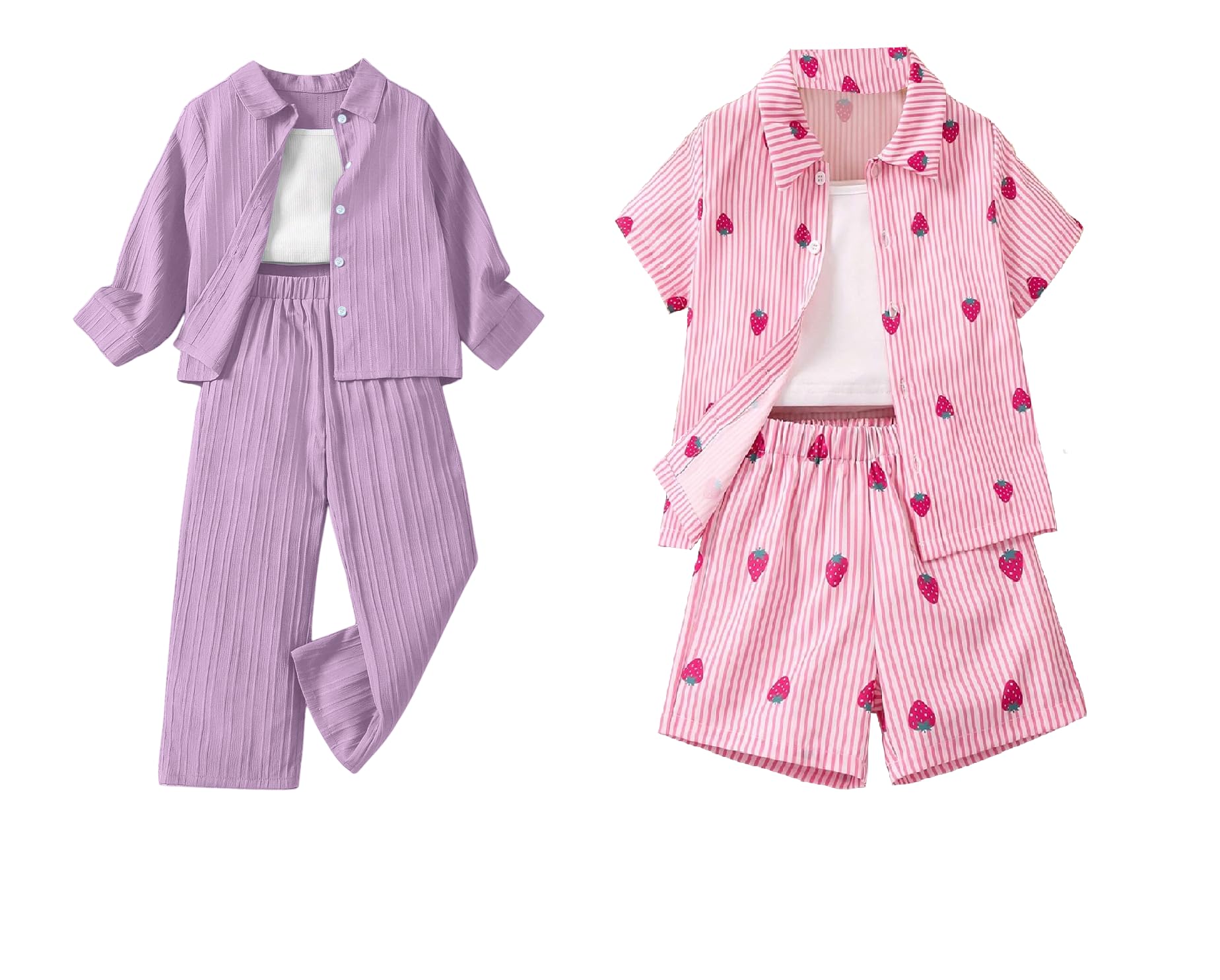 Tagas Girl Casual Simple Style Camisole Top, Long Sleeve Shirt And Straight Pants || COORDINATED_OUTFIT FOR GIRLS ||3 Piece Set|