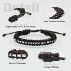 Btysun Funny Gifts for Men Morse Code Bracelet Black Leather Bracelet Braided Inspirational Bracelets for Men Boss Classmate Bir