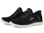 Skechers Women's Hands Free Slip-ins Summits Classy Night Sneaker, Black Rose Gold, 7.5