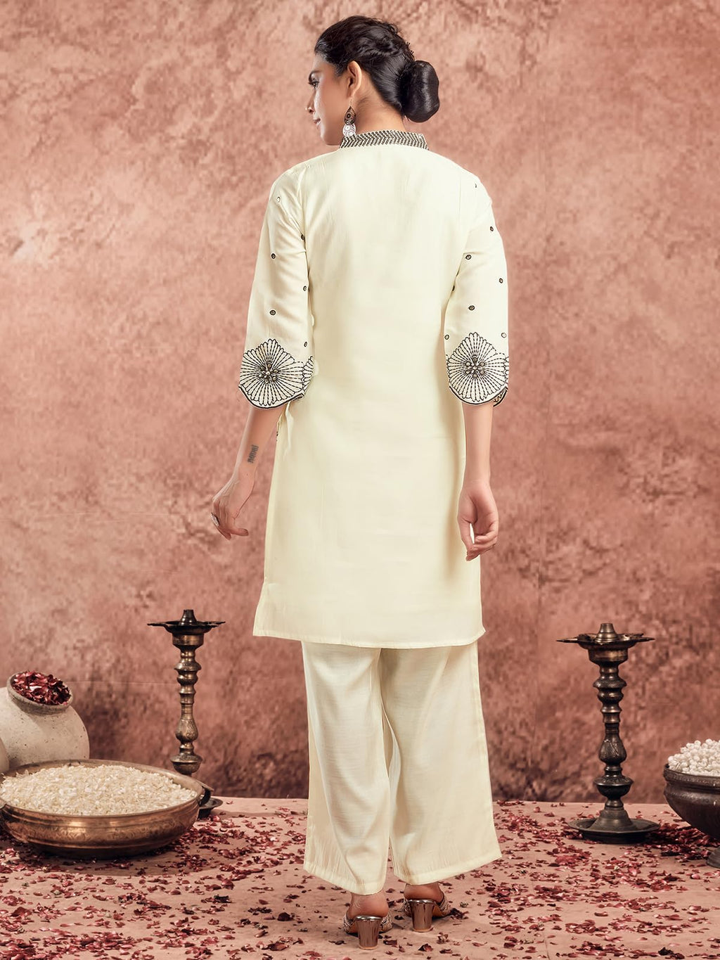 Selvia Co-Ords Set For Women|Silk Blend Kurti And Trouser Set|Ethnic Co-Ords Set For Women|Embroidery Two Piece Co-Ord Set(743Ct