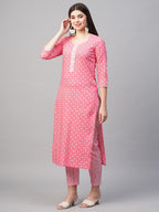 ANNI DESIGNER Womens Cotton Blend Straight Printed Kurta with Pant (Tai Pink_XXL_Pink_XX-Large)
