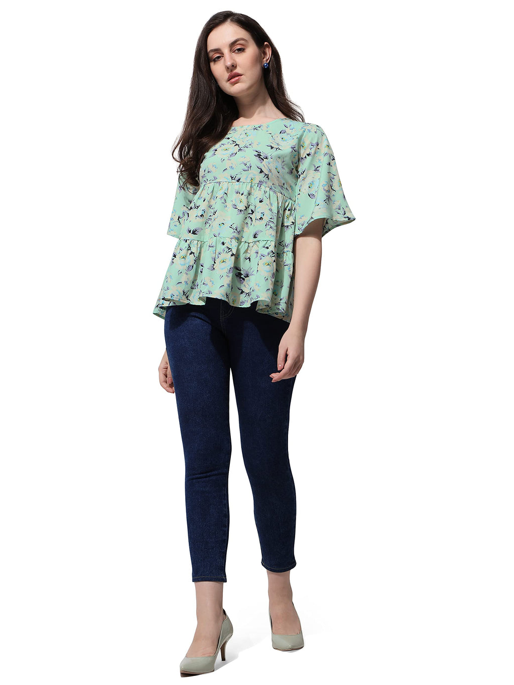 OOMPH! Peplum Tops for Women, Green - mt378