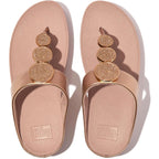 FitFlop Women's Halo Bead-Circle Metallic Toe-Post Sandals Wedge, Rose Gold, 7