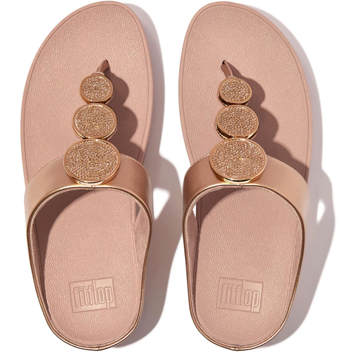 FitFlop Women's Halo Bead-Circle Metallic Toe-Post Sandals Wedge, Rose Gold, 7