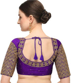 Pujia Mills Womens Embroidery Handwork Sequence Work Necklace Design Readymade Blouse (Purple, 36)