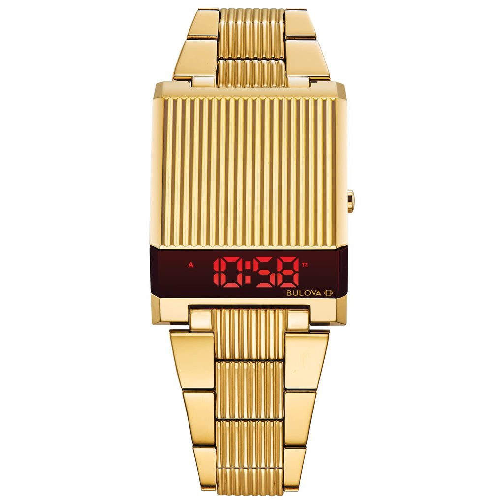 Bulova Mens Archive Series LED Computron Gold Stainless Steel Watch, Red LED Display Style: 97C110