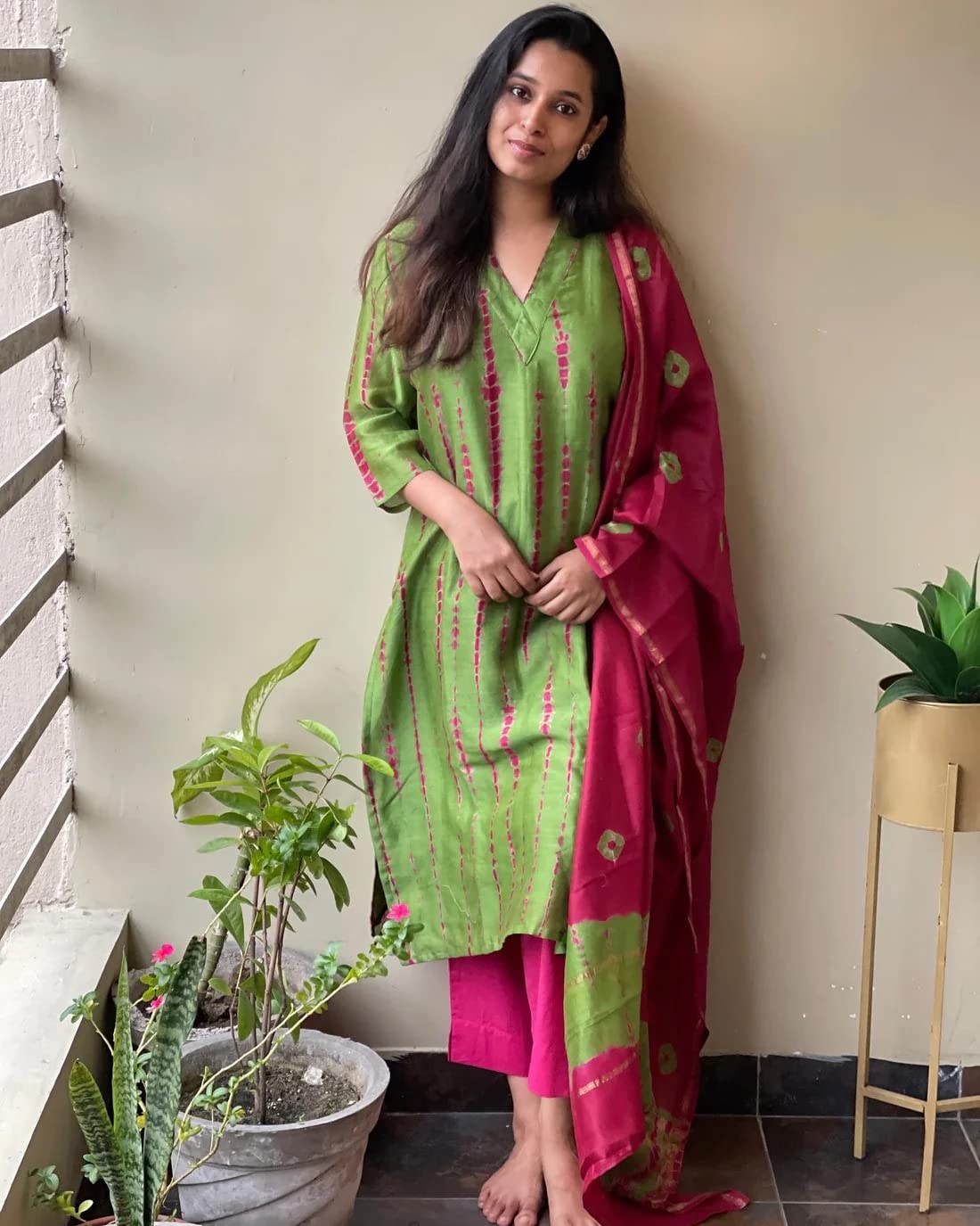 ANNI DESIGNER Womens Rayon Straight Printed Kurta with Pant & Dupatta (SIBORI-Methi_XL_Green_X-Large)