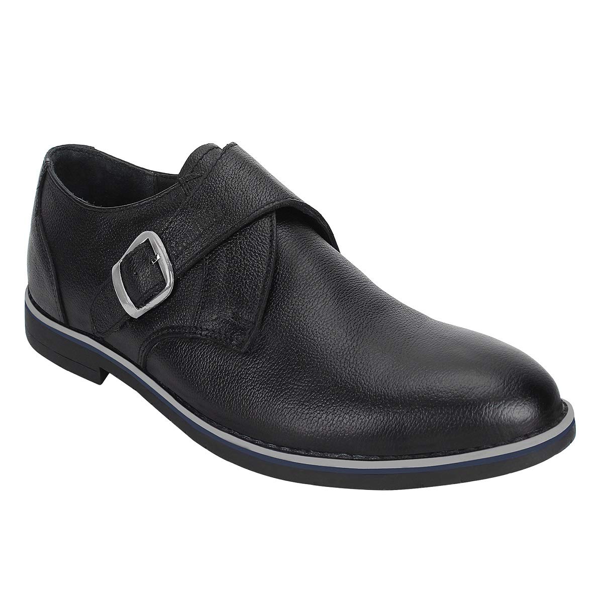 SeeandWear Monk Shoes for Men. Single Strap Black Genuine Leather Formal Shoe (8) 8