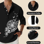 DEELMO Mens Cotton Blend Mandarin Collar Self One Design Full Sleeve Casual Short Kurta