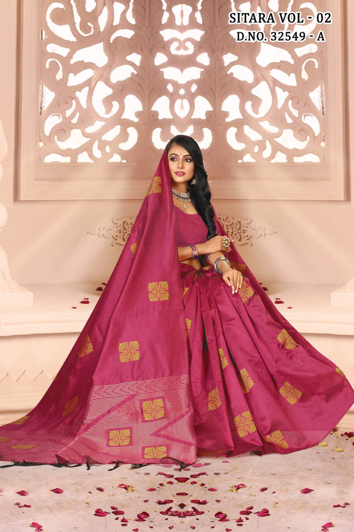 Pujia Mills Womens Banarasi Jacquard Silk Saree with Rich Pallu