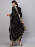 ANNI DESIGNER Womens Cotton Blend Solid Anarkali Kurta with Pant & Dupatta (Panchali-Black_XL_Black_X-Large)