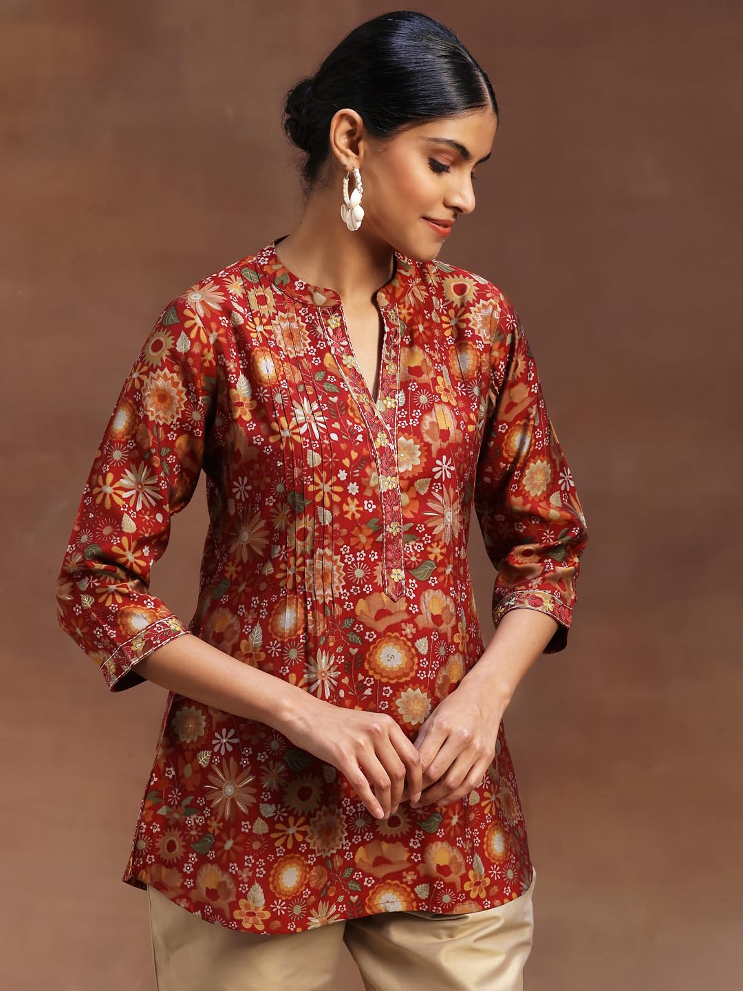 Libas WomenS Silk Blend Printed A-Line Kurtis (29110O_Red