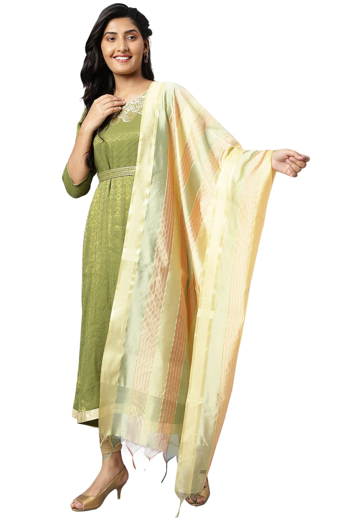 Aurelia Women Viscose Multi Gold Banarsi Dupatta, Free Size