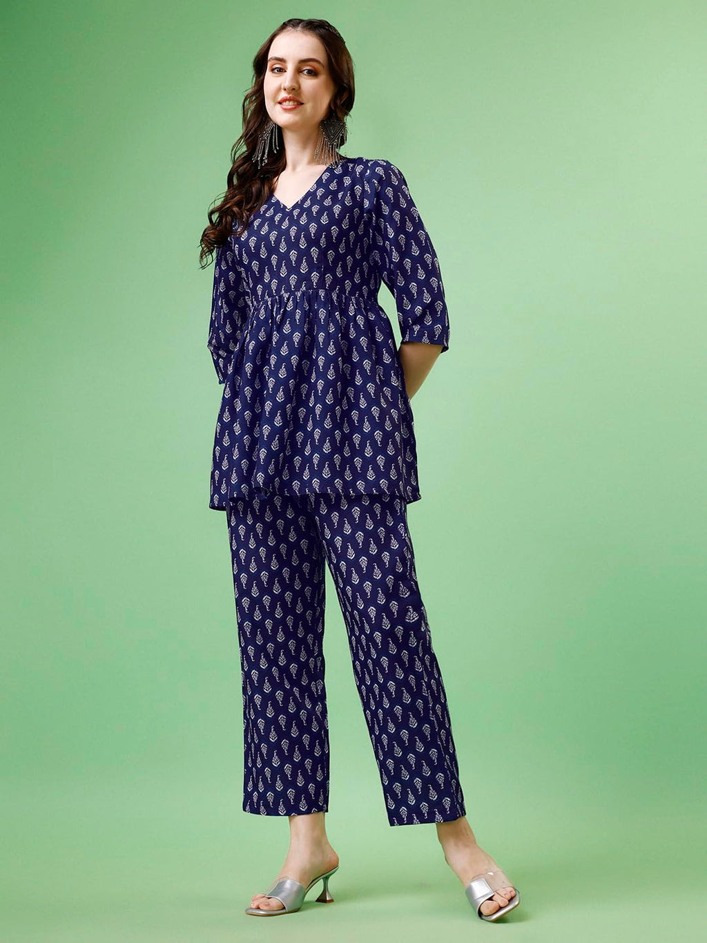 Yashika Women Women'S Floral Printed Short Length Flared Cotton Blend Kurta Palaazo Set