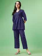 Yashika Women Women'S Floral Printed Short Length Flared Cotton Blend Kurta Palaazo Set