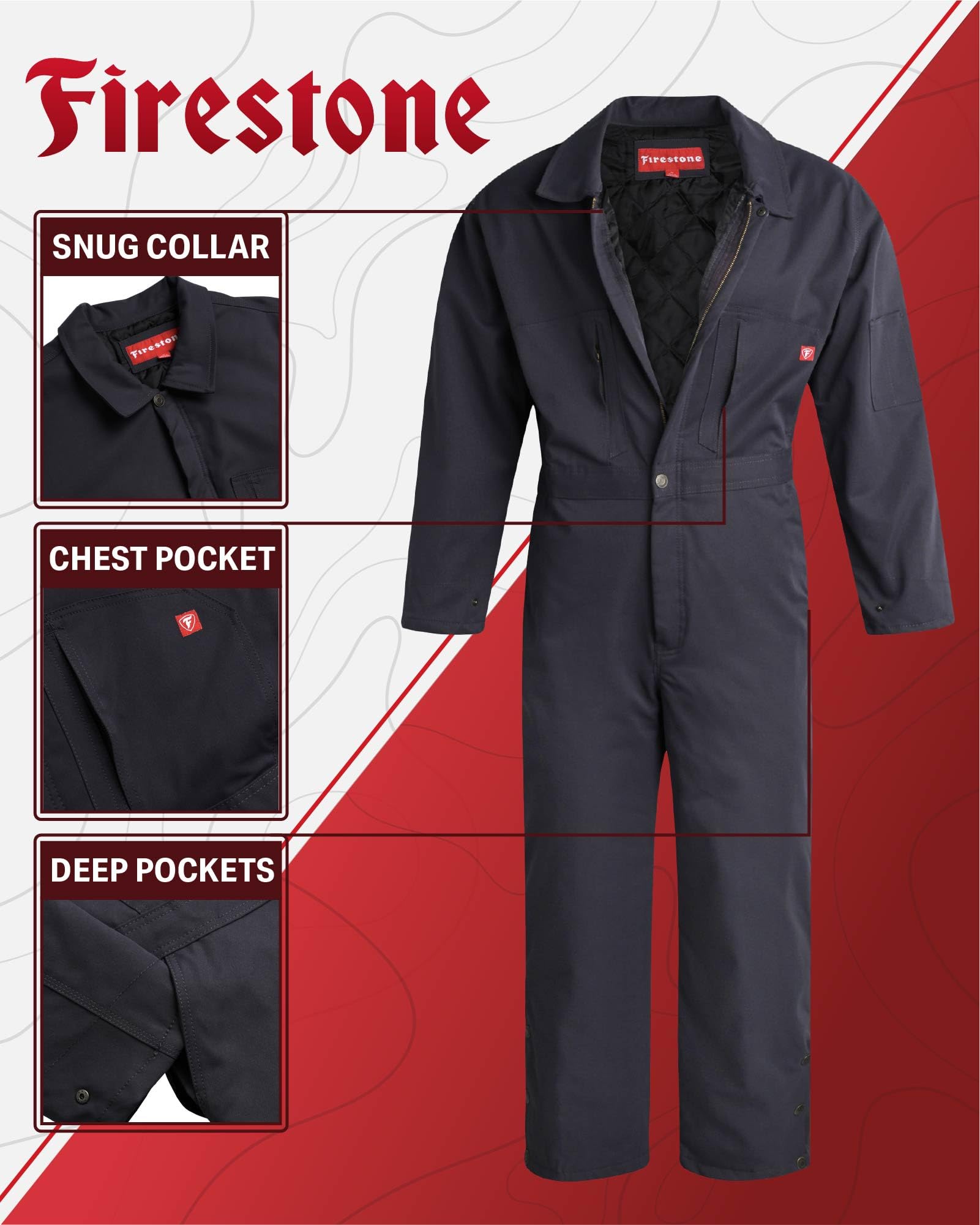 Firestone Men's Coveralls - Water Resistant Twill Long Sleeve Overall for Work Utility and Safety (Sizes: M-XXL, Runs Small), Si