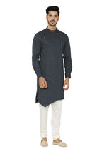 Manyavar Printed Knee Long Full Sleeves Kurta For Men - (Navy Blue, Medium)