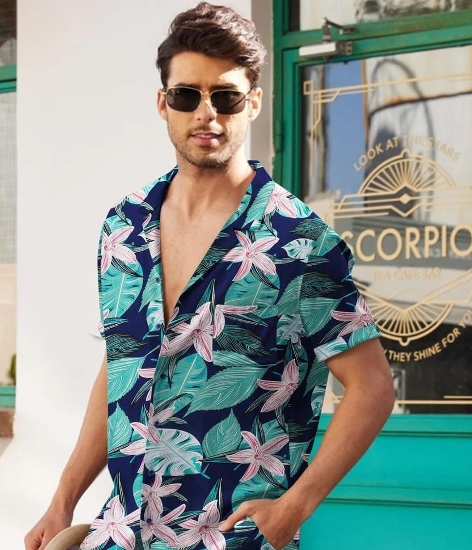 Leriya Fashion MenS Shirts || Rayon Tropical & Striped Printed Shirts For Men || Short Sleeves Shirts || Summer || Camp || Outi