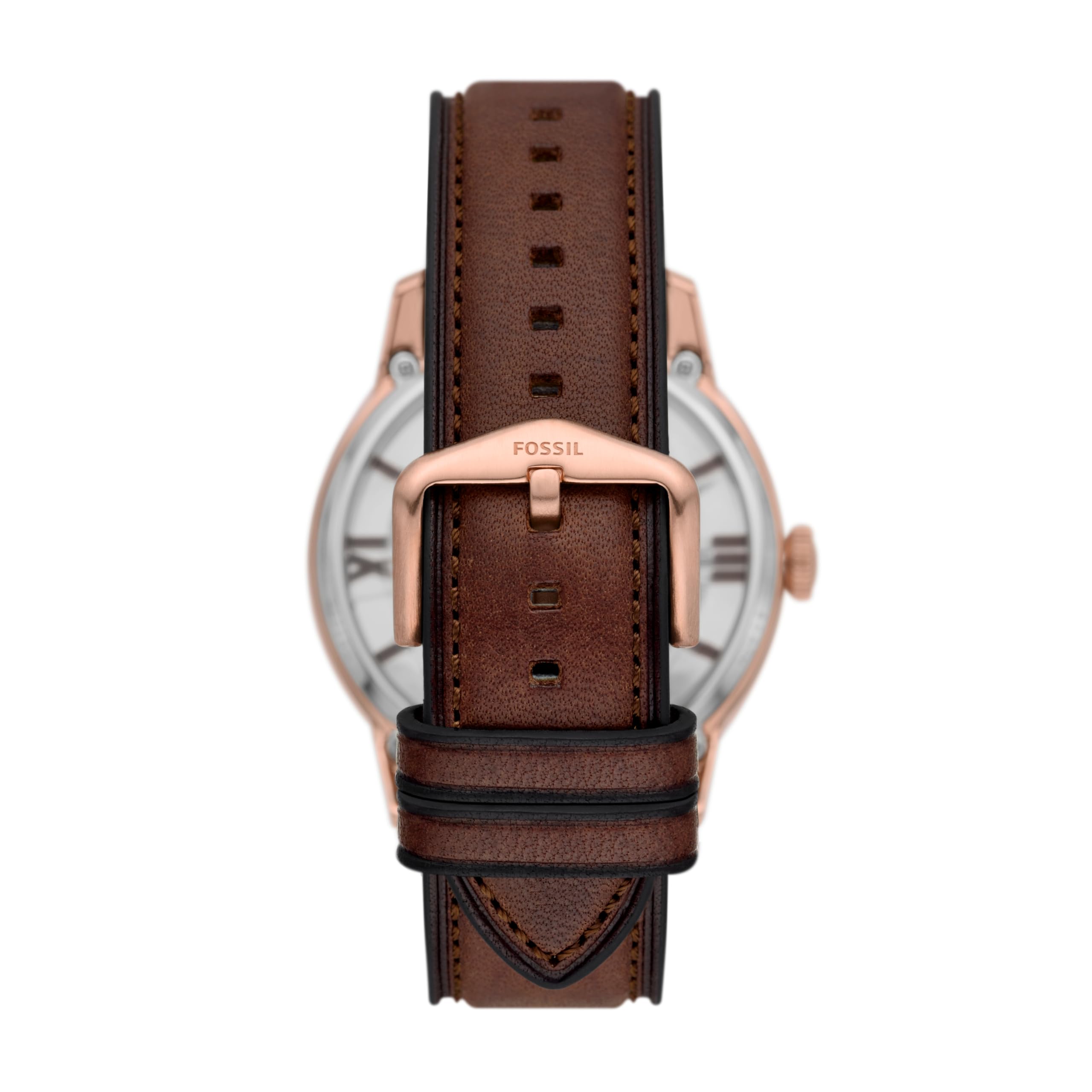 Fossil Men's Townsman Automatic Stainless Steel and Leather Three-Hand Skeleton Watch, Color: Rose Gold/Chocolate (Model: ME3259