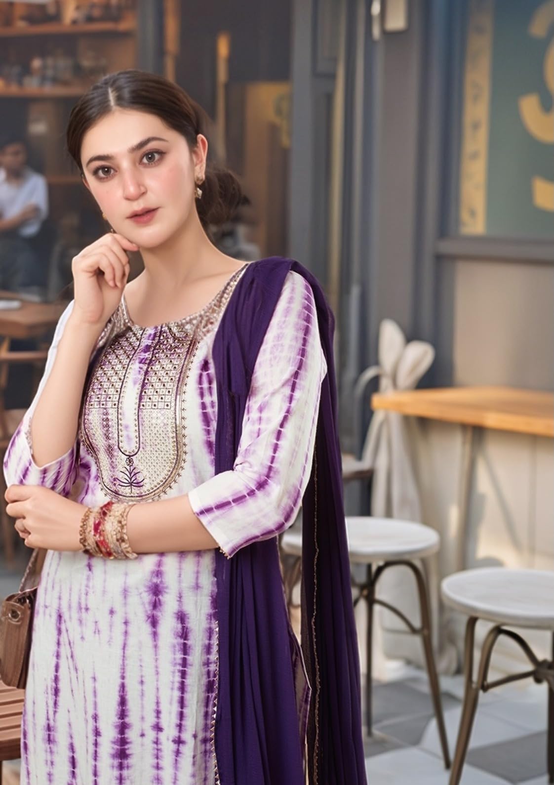 ANNI DESIGNER Women s Rayon Viscose Print Straight Kurta with Pants & Dupatta, purple, 4XL