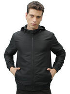 Ketch Polyester Men Regular Fit Black Jacket (Khjk000130, Large
