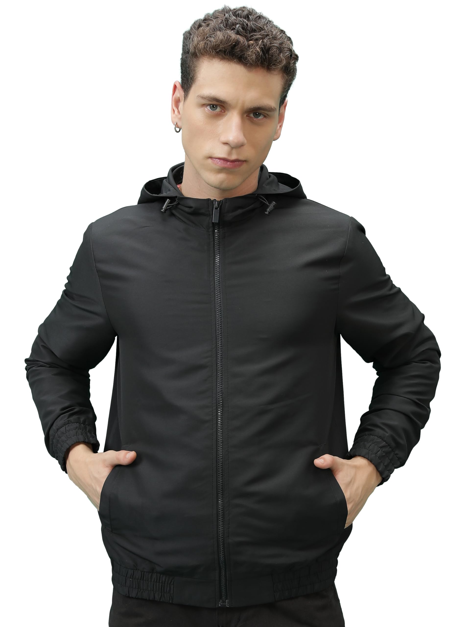 Ketch Polyester Men Regular Fit Black Jacket (Khjk000130, Large