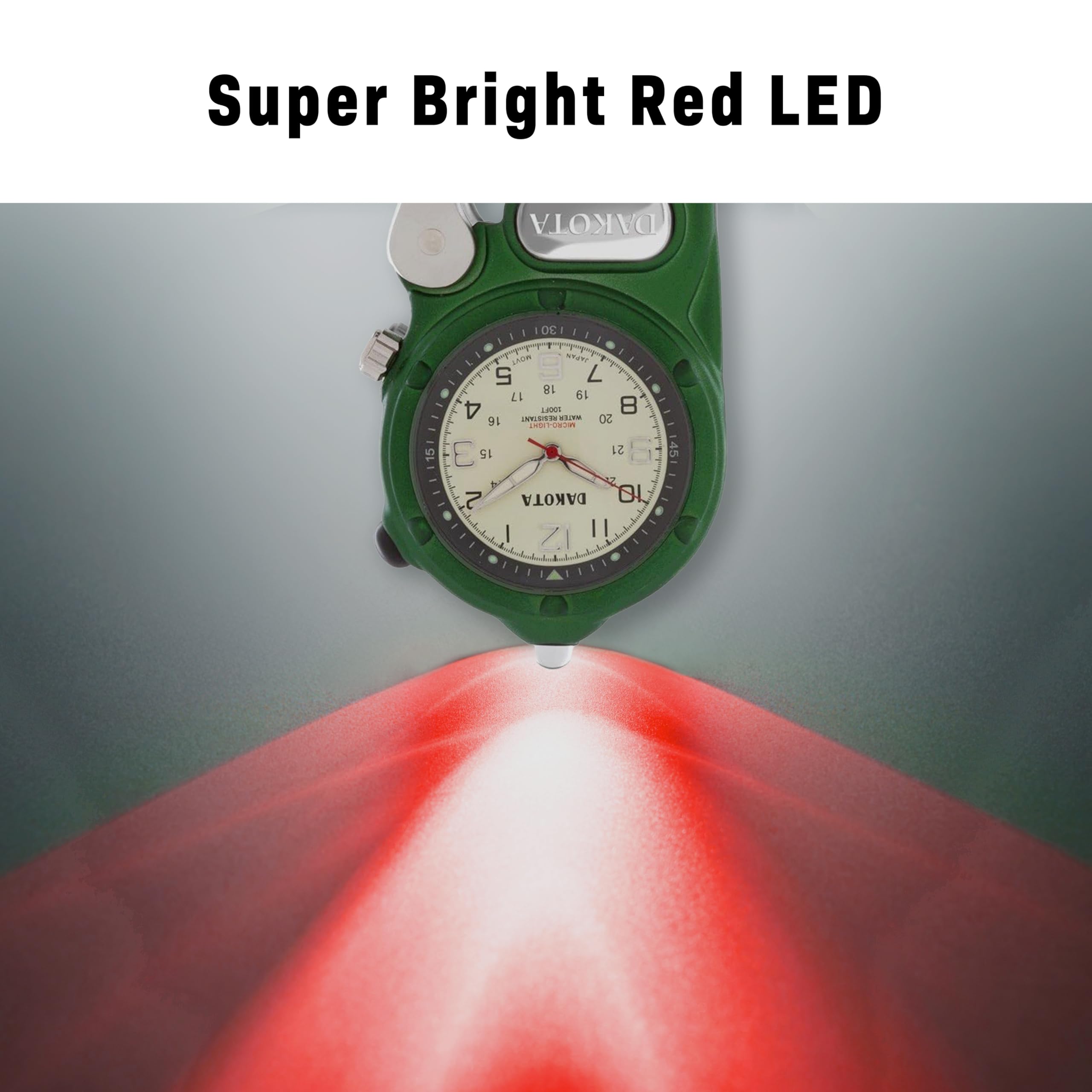 Dakota Mini Clip Microlight, Clip Watch, Flashlight and Watch, Outdoor Gifts for Men and Women, Use for Fishing Hunting, and Mor