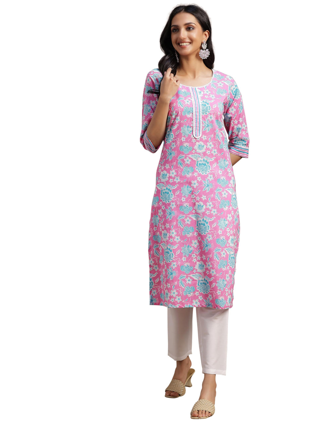 Libas WomenS Cotton Printed Straight Kurta (29049R Pink