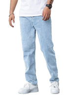AVANOVA Mens Light Blue Slant Pocket Wide Leg Jeans  Casual Loose Fit Denim Pants, Cotton Blend Trousers with Slant Pockets for 