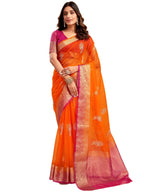 Satrani Womens Organza Sequins Embroidery Jacquard Saree with Unstitched Blouse Piece (4031S658N_Orange)