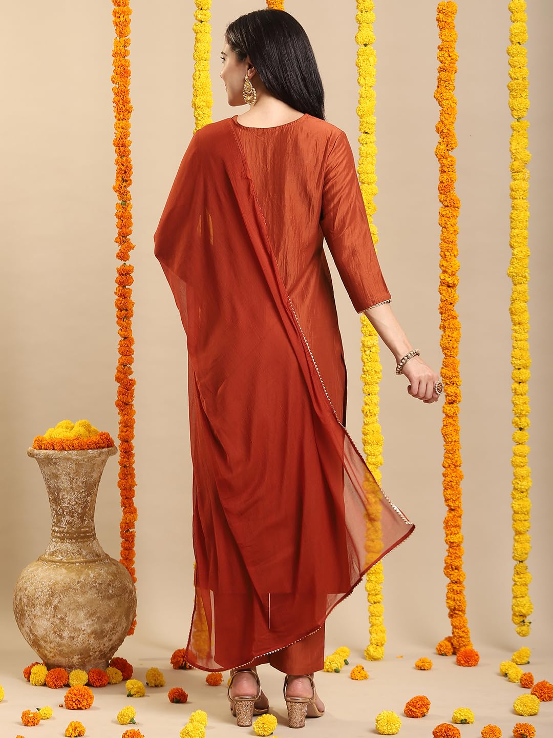 ANNI DESIGNER Womens Rayon Blend Straight Embroidered Kurta with Pant & Dupatta (GALPATIYO Mustard_S_Mustard_Small)