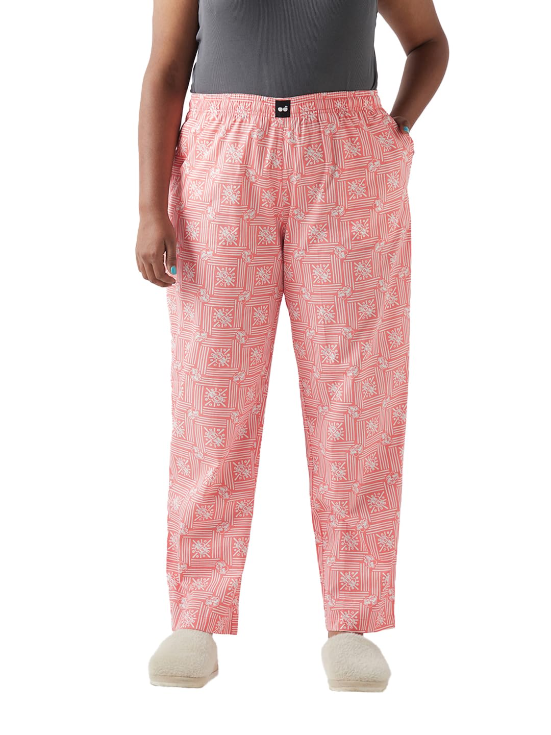 Bewakoof Womens All Over Printed Regular Fit Poplin Plus Size Pyjamas_ 645087_ Pink_ 4XL