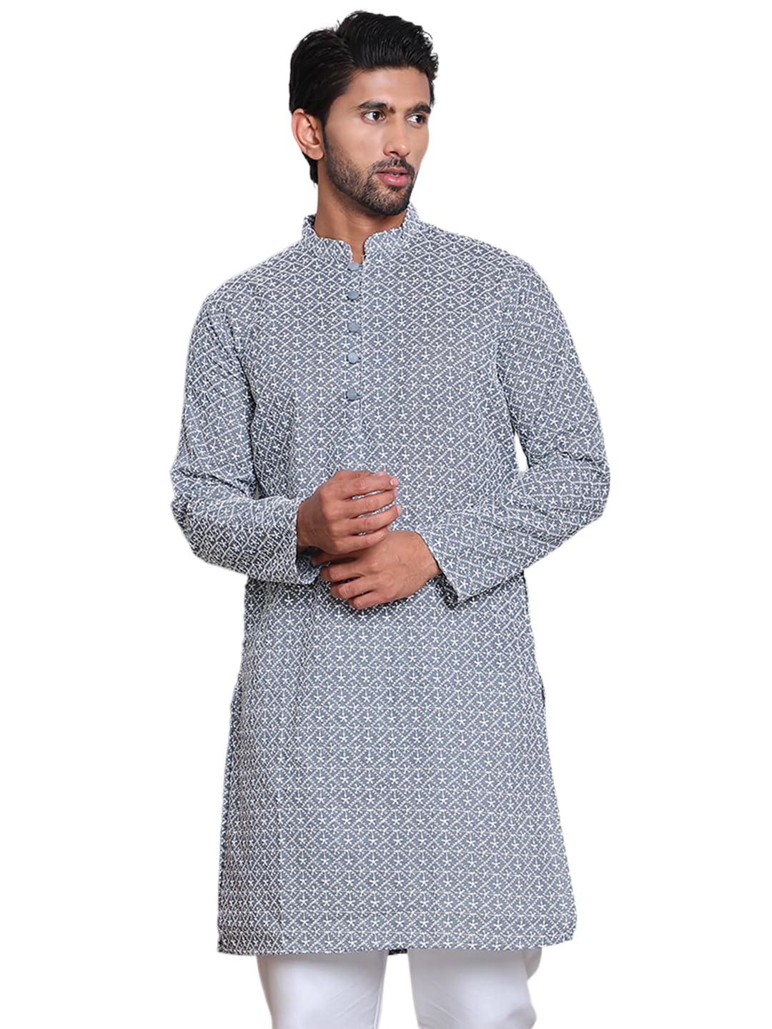 Jompers Mens Floral Embroidered Kurta Churidar Set