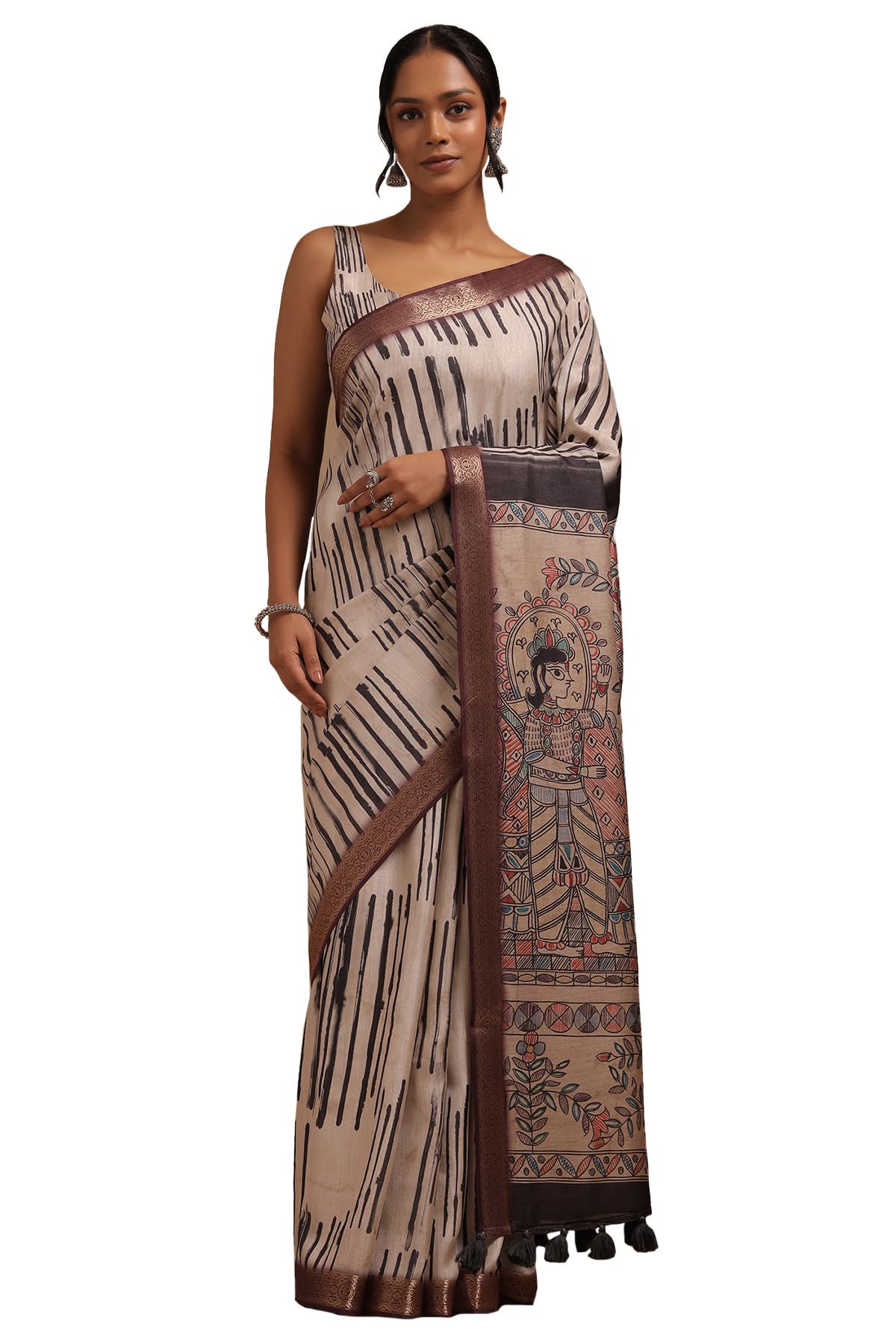 Soch Women Tussar Madhubani Print Saree