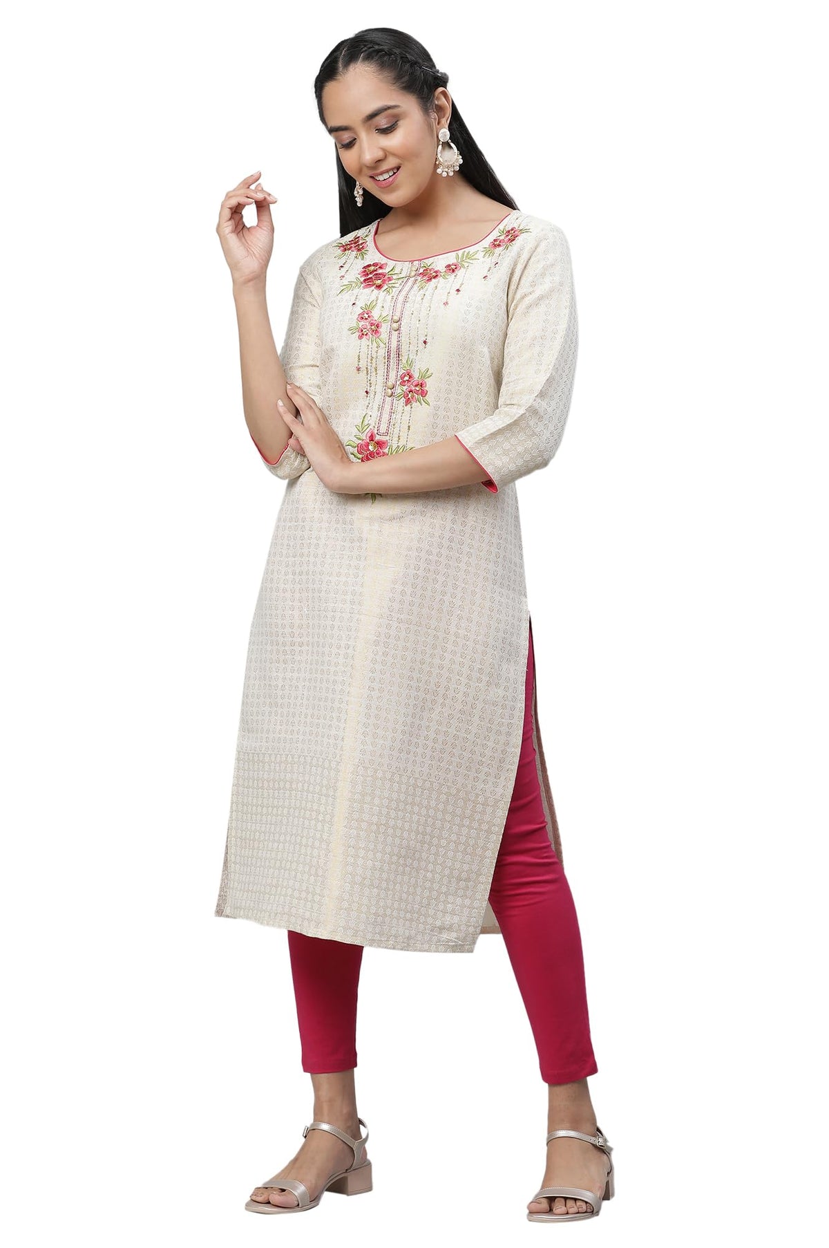Aurelia Women Cotton Blend Regular Fit Kurta (24Fea14203-703930_Off White, Large)