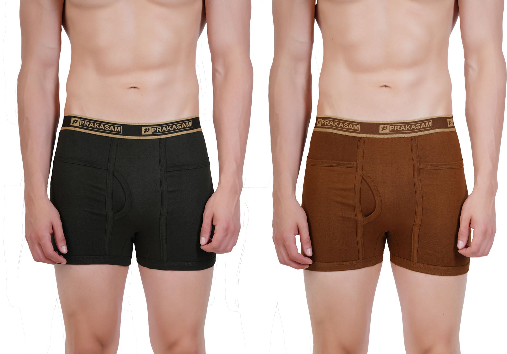 PRAKASAM COTTON -Marlow Mens 100% Pure Combed Cotton Outer Elastic Pocket Trunks (Pack of 2)