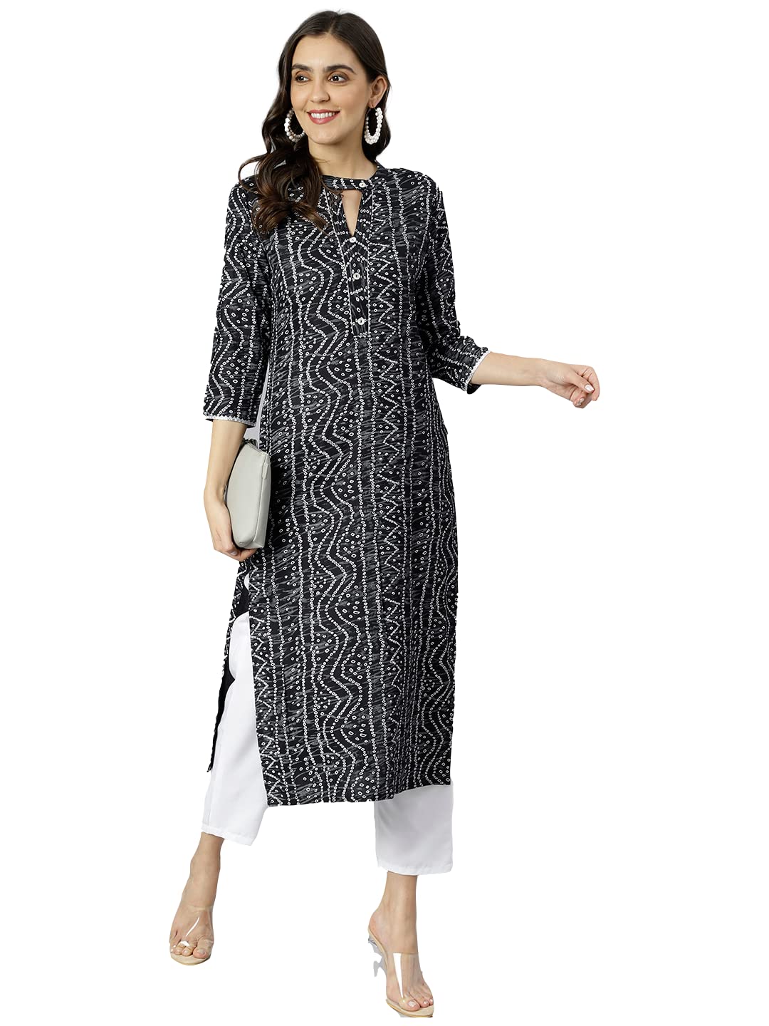 Anni Designer WomenS Cotton Blend Straight Bandhi Printed Kurta (Bandhu Black_Xxl_Black_Xx-Large)