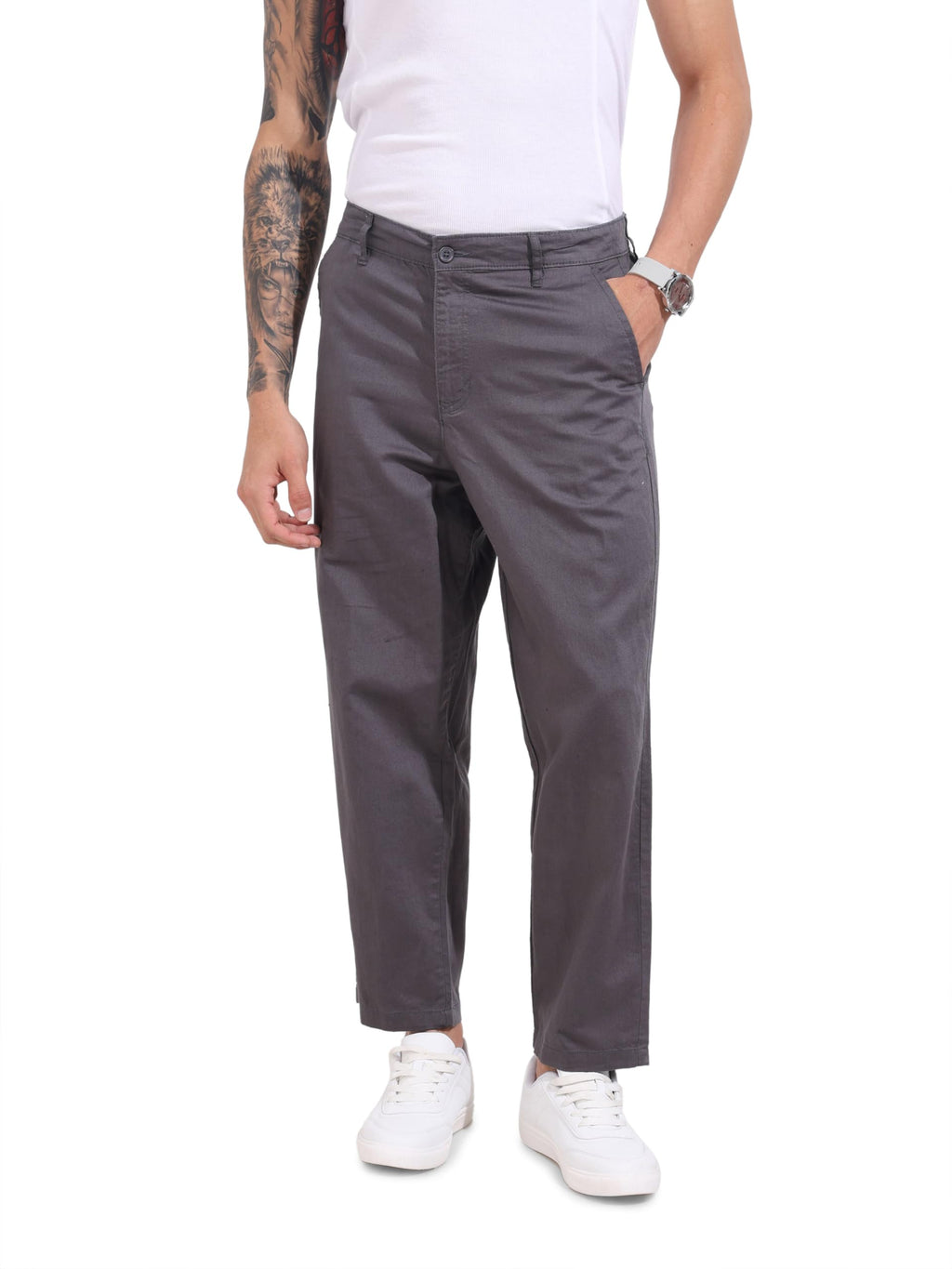 The Indian Garage Co Mens Mid-Rise Relaxed Fit Trousers Pants