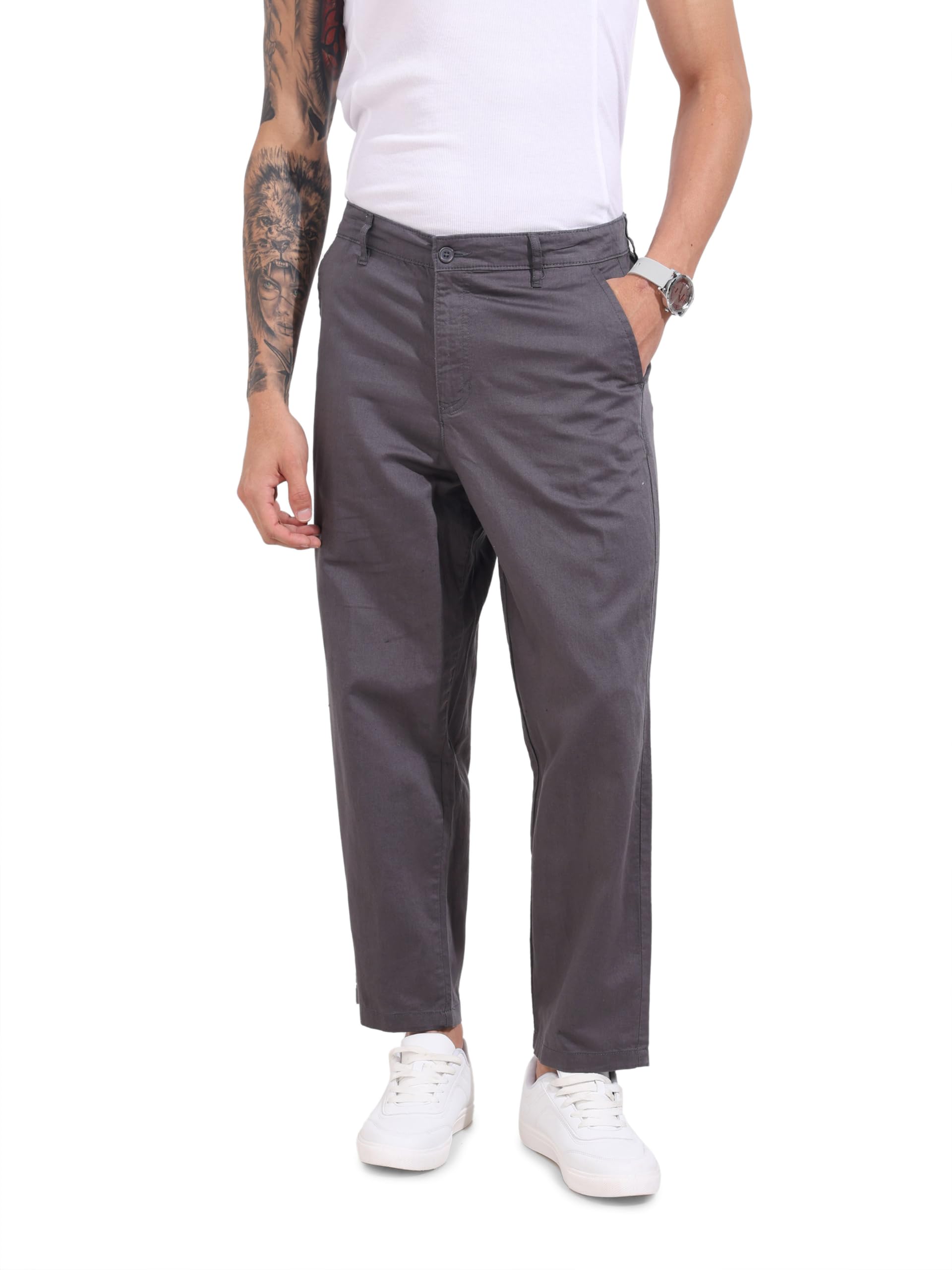 The Indian Garage Co Mens Mid-Rise Relaxed Fit Trousers Pants