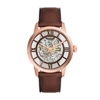Fossil Men's Townsman Automatic Stainless Steel and Leather Three-Hand Skeleton Watch, Color: Rose Gold/Chocolate (Model: ME3259