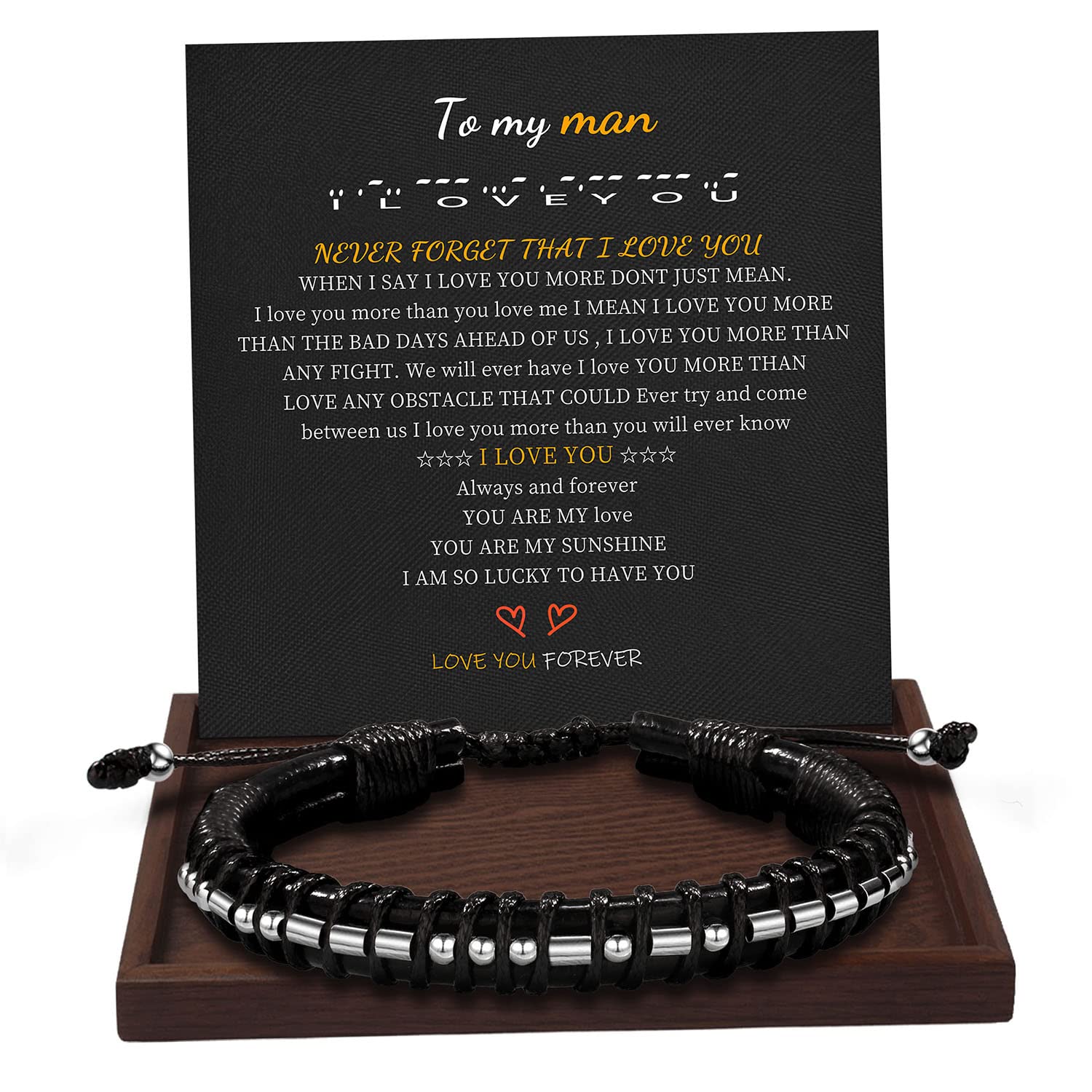 Btysun Mens Valentines Gifts for Him, Stocking Stuffers for Men Gifts for Men Morse Code I Love You Gifts for Him Dad Gifts Leat