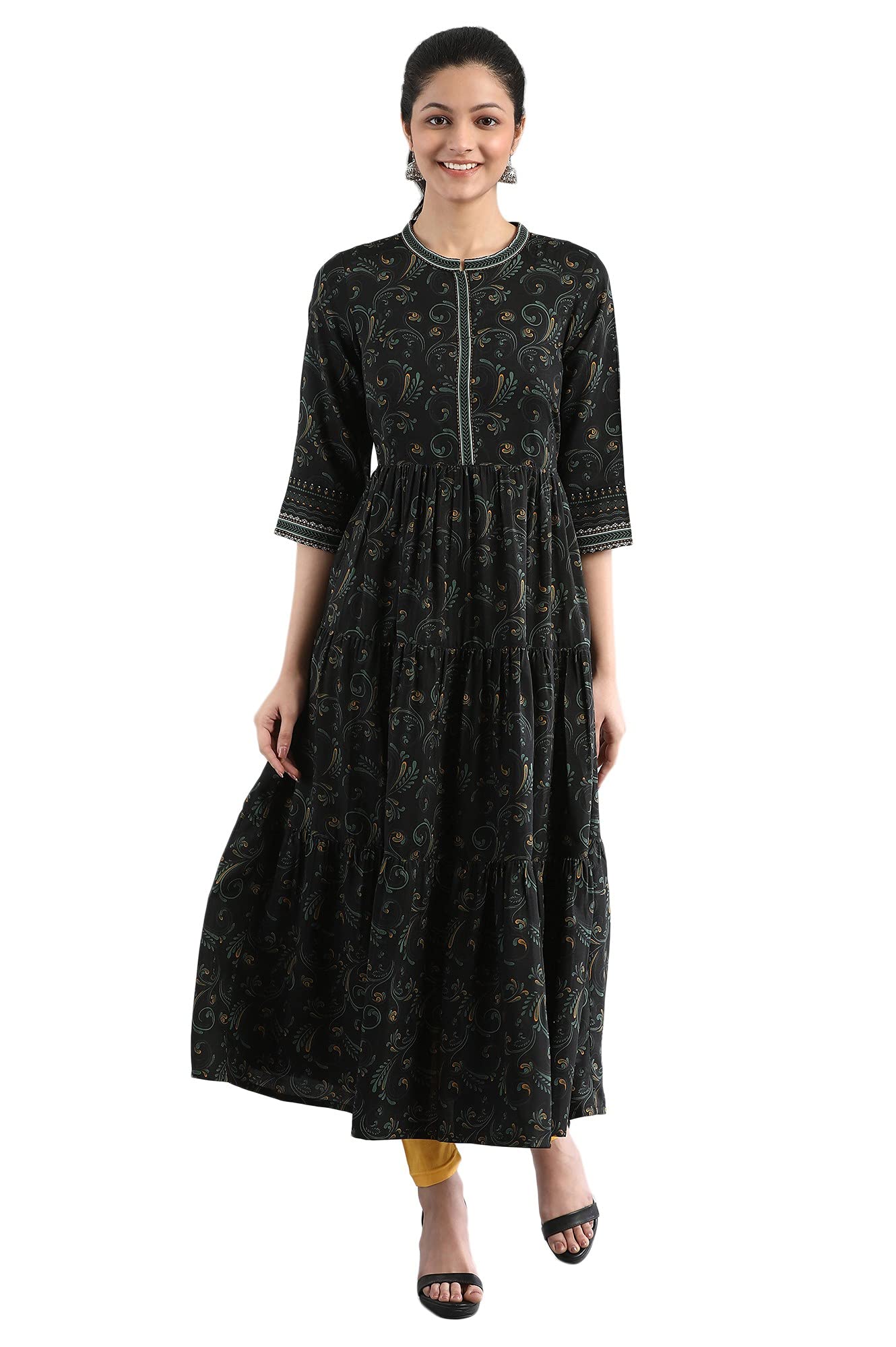 Aurelia Women'S Polyester Loose Kurta (21Fea12257-502884_Black_L)