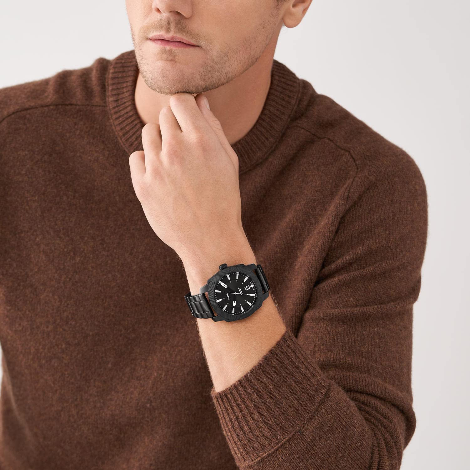 Fossil Men's Machine 49mm Quartz Stainless Steel Three-Hand Watch, Color: Black (Model: FS5971)