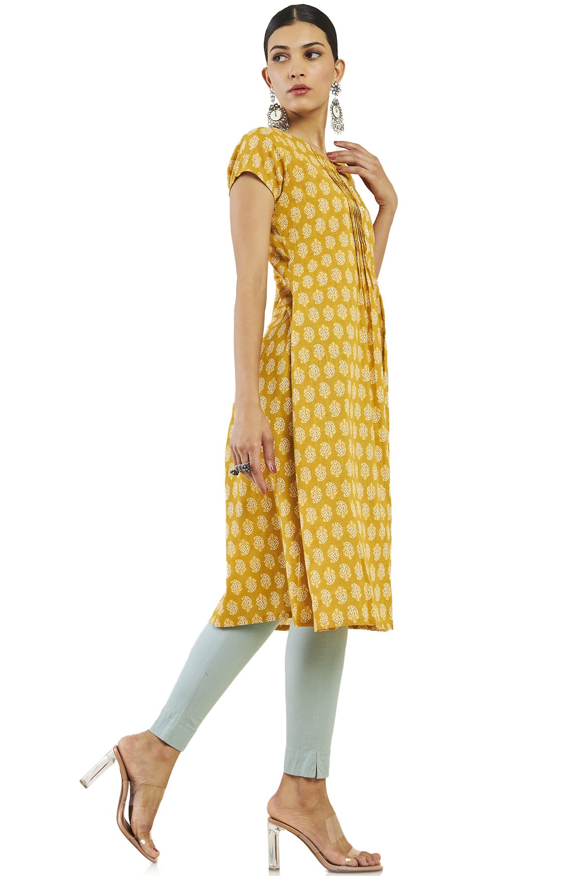 Soch Women Yellow Cotton Blend Printed Kurta